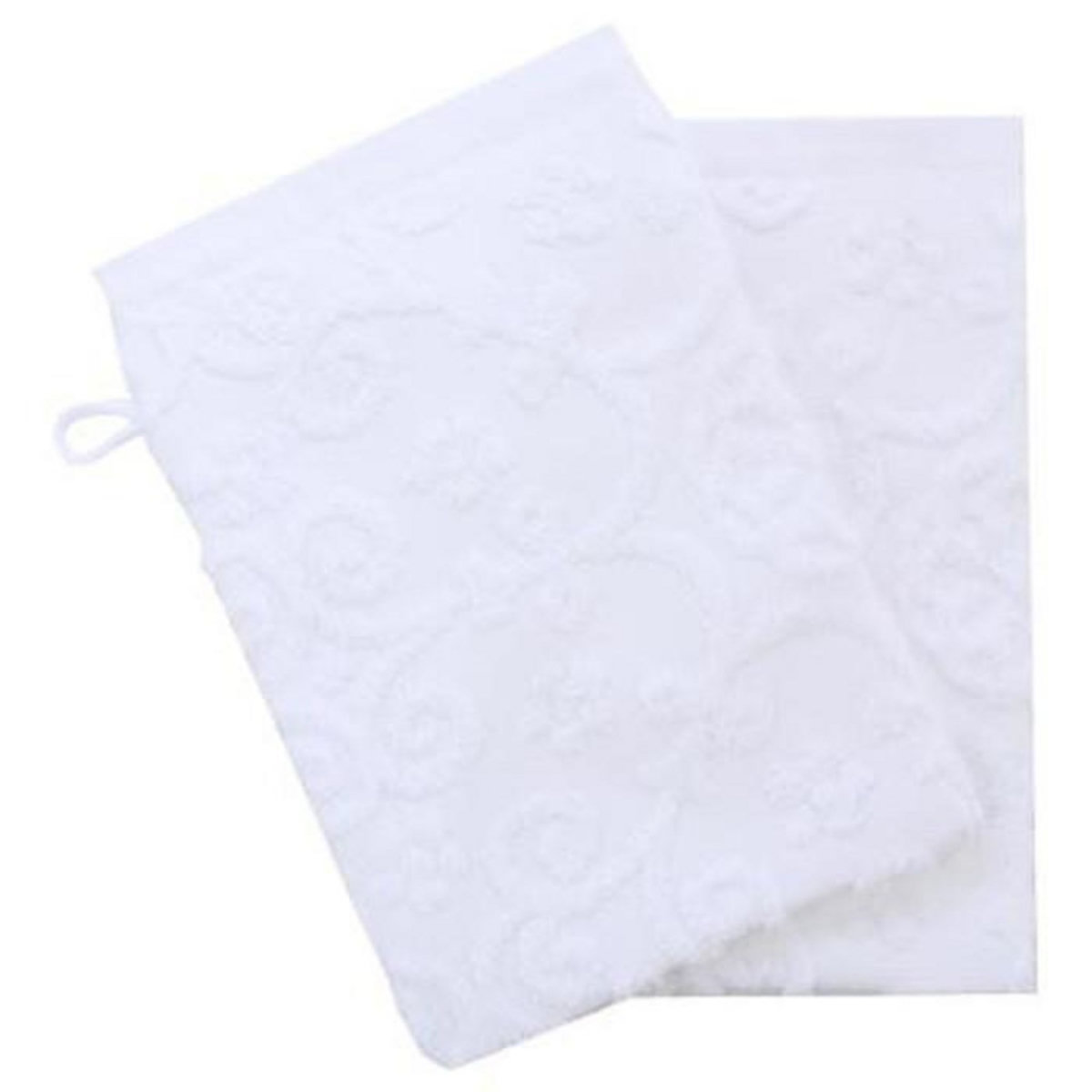 FIVE Lot de 2 Gants de Toilette  Esprit de Campagne  15x21cm Blanc