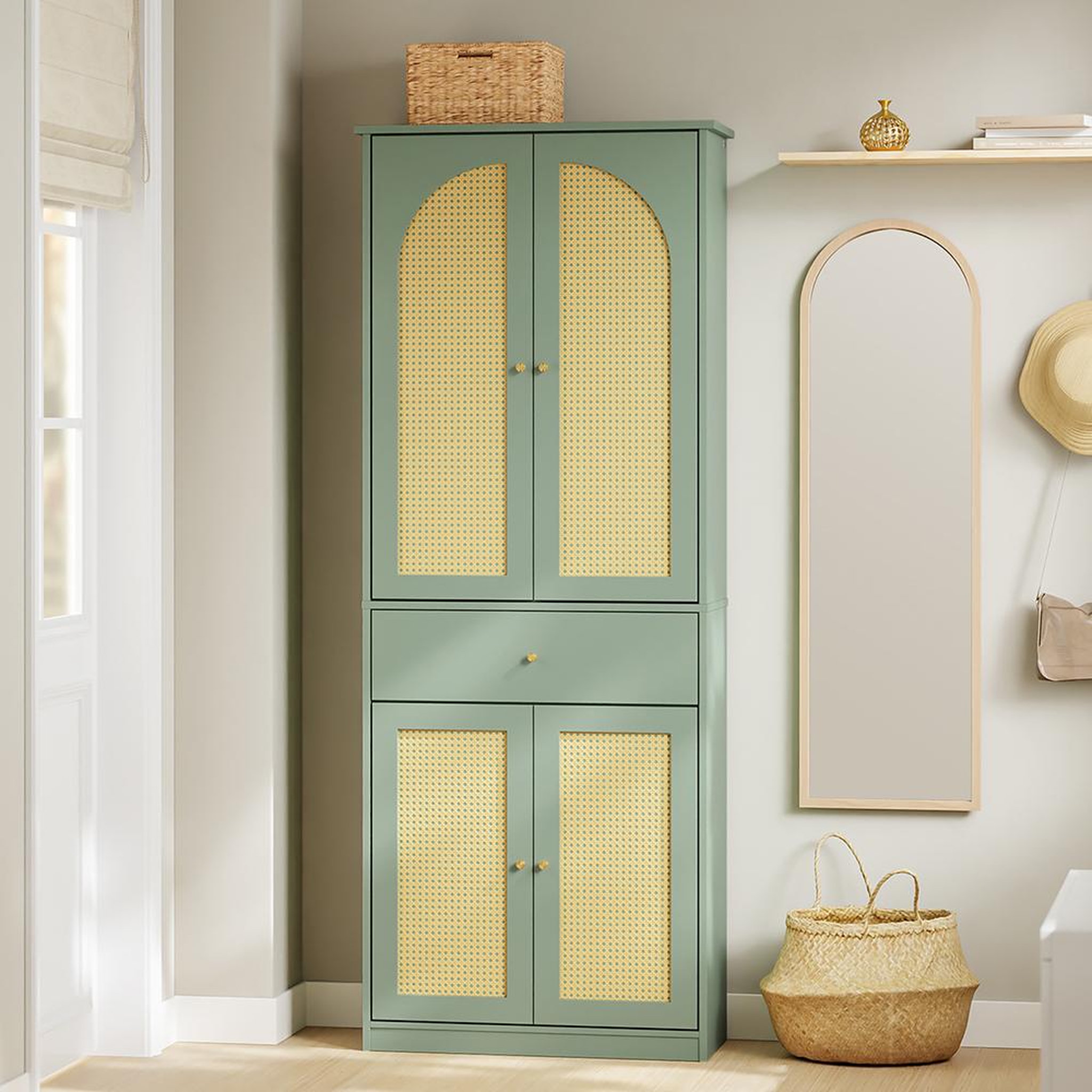 Voir la diapositive 2 : SOBUY Armoire d'entrée avec tiroir Vert 70x34x180cm FSB107-GR