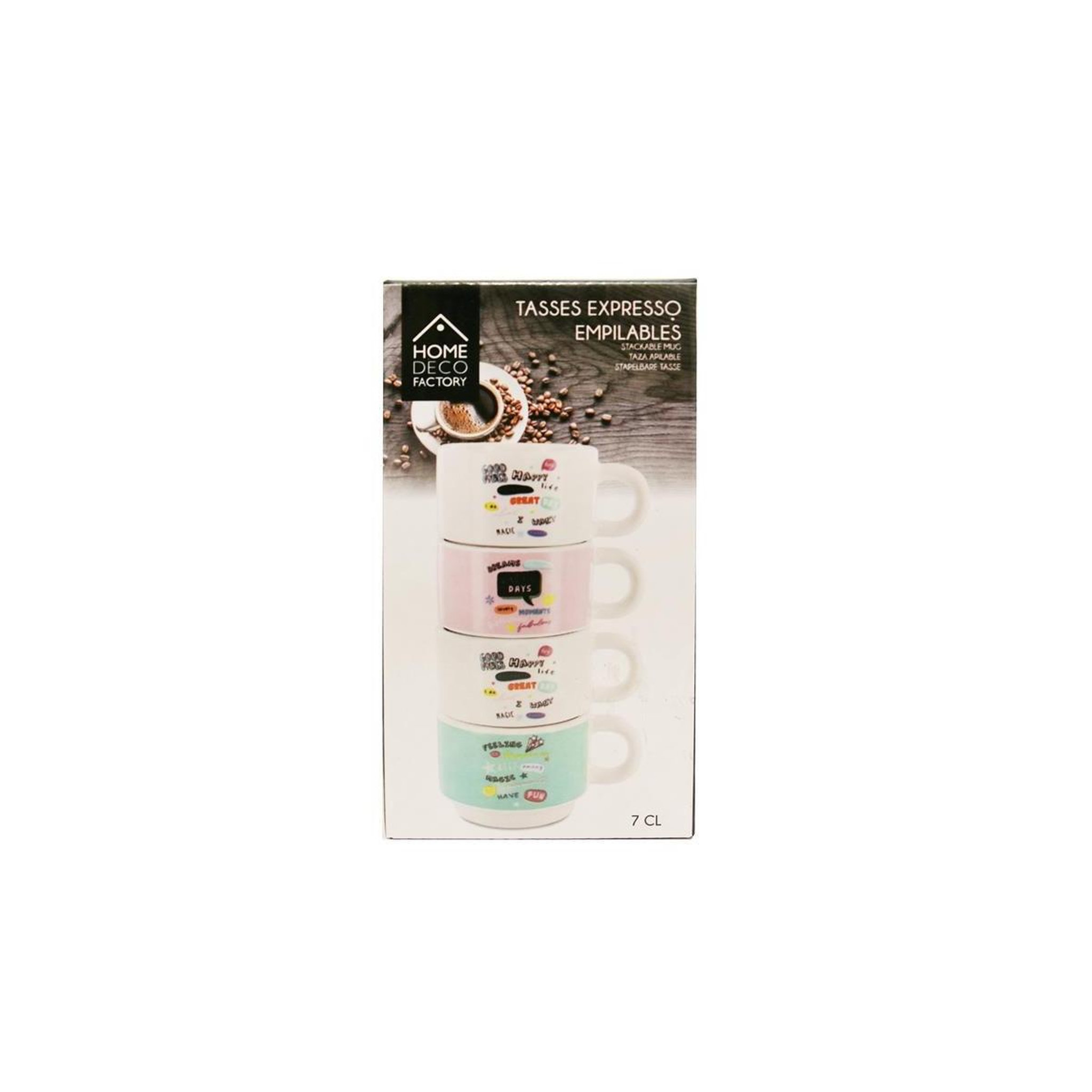 Voir la diapositive 3 : The Home Deco Factory Lot de 4 tasses empilables  expresso  9cm multicolore