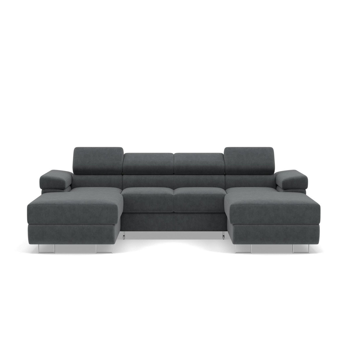 BEST MOBILIER Pablo - canapé panoramique en u - 7 places - convertible avec coffres et têtières réglables - en velours côtelé