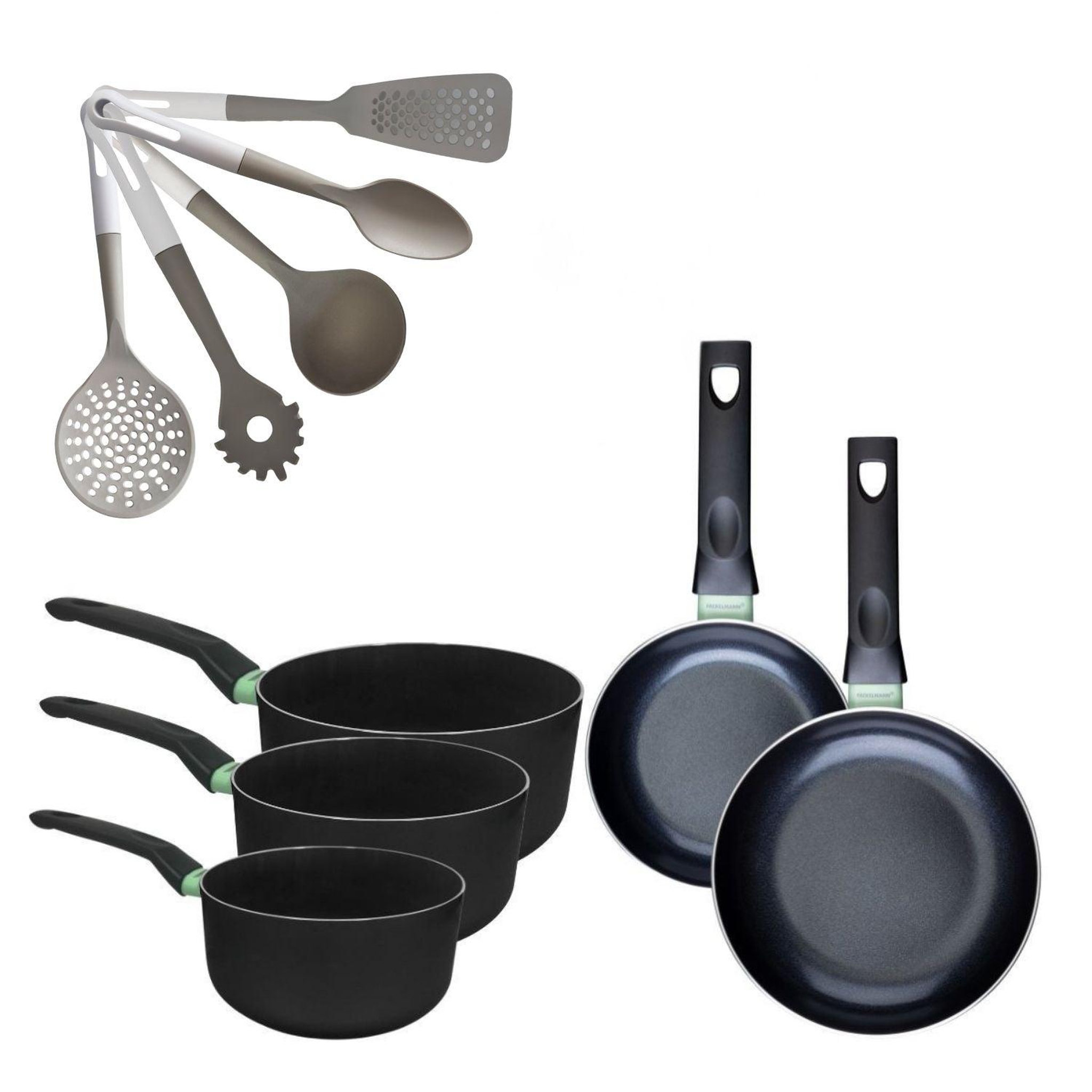 Fackelmann Batterie de cuisine avec 2 poêles 16/20 cm et 3 casseroles 16/18/20 cm et 5 ustensiles de cuisine sans pfas fackelmann brandao vario