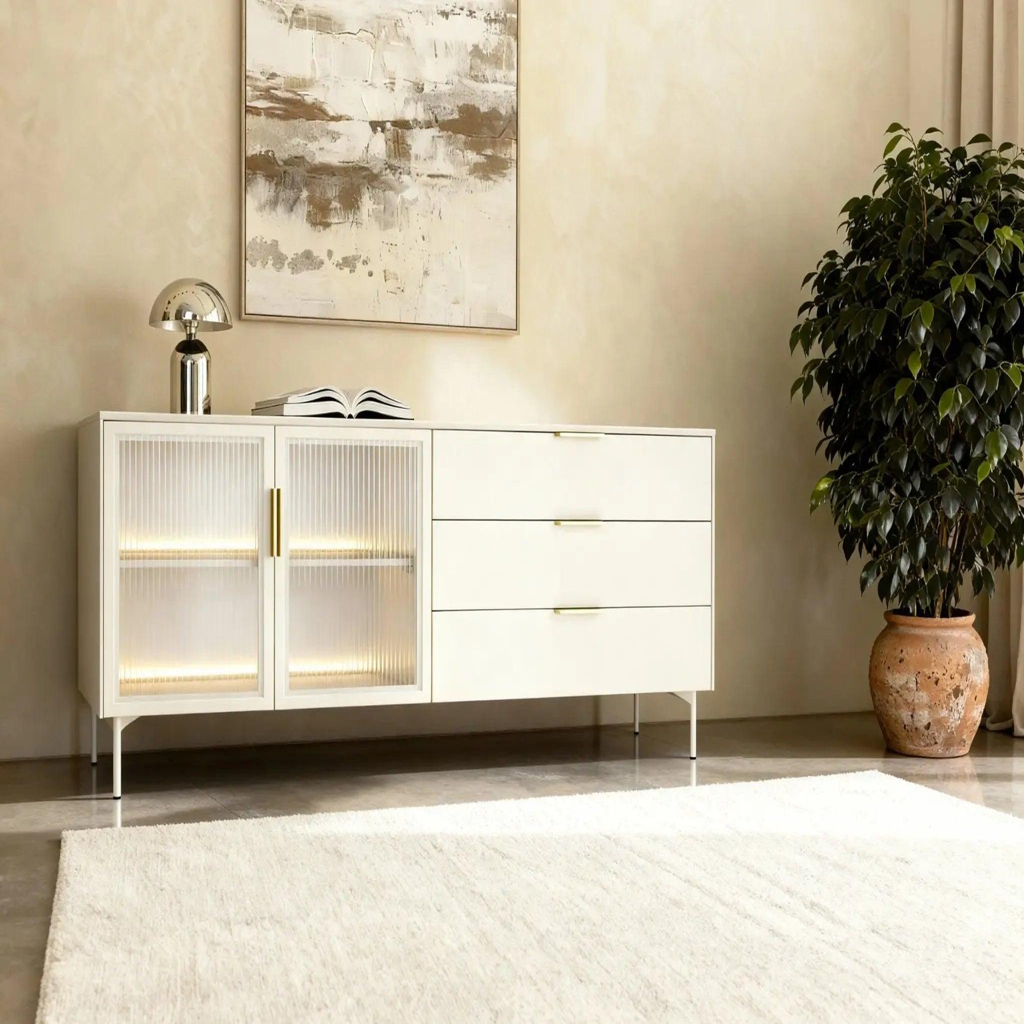 Voir la diapositive 4 : CASANOVA PARIS Paloma - buffet 2 portes 3 tiroirs 181cmeffet chêne dunin