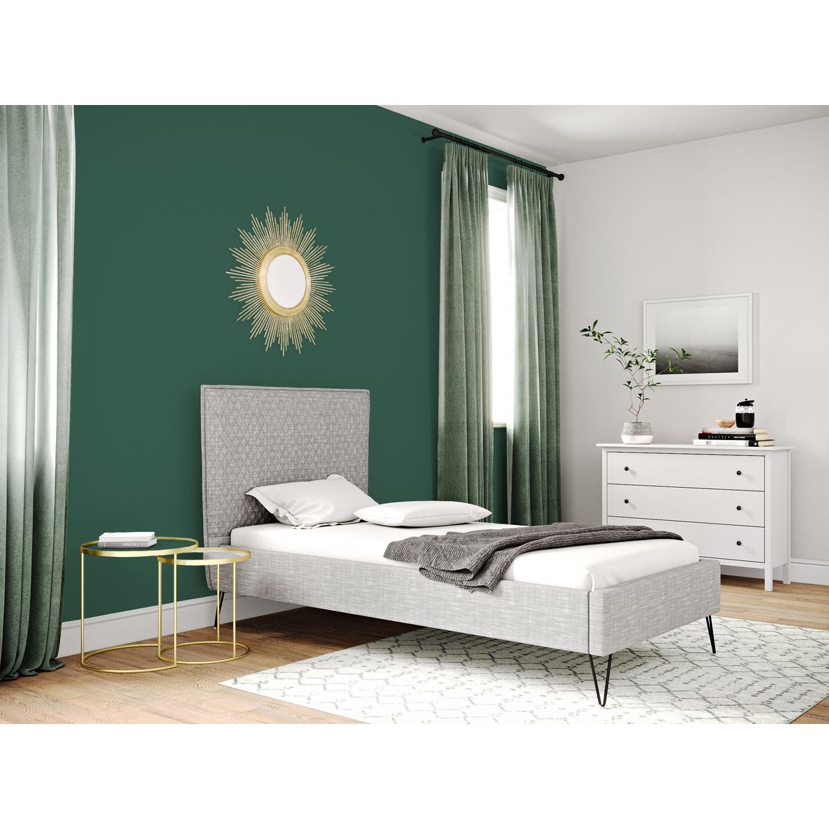 Lit simple avec sommier et tête de lit effet matelassé 90x190 cm ALBAN