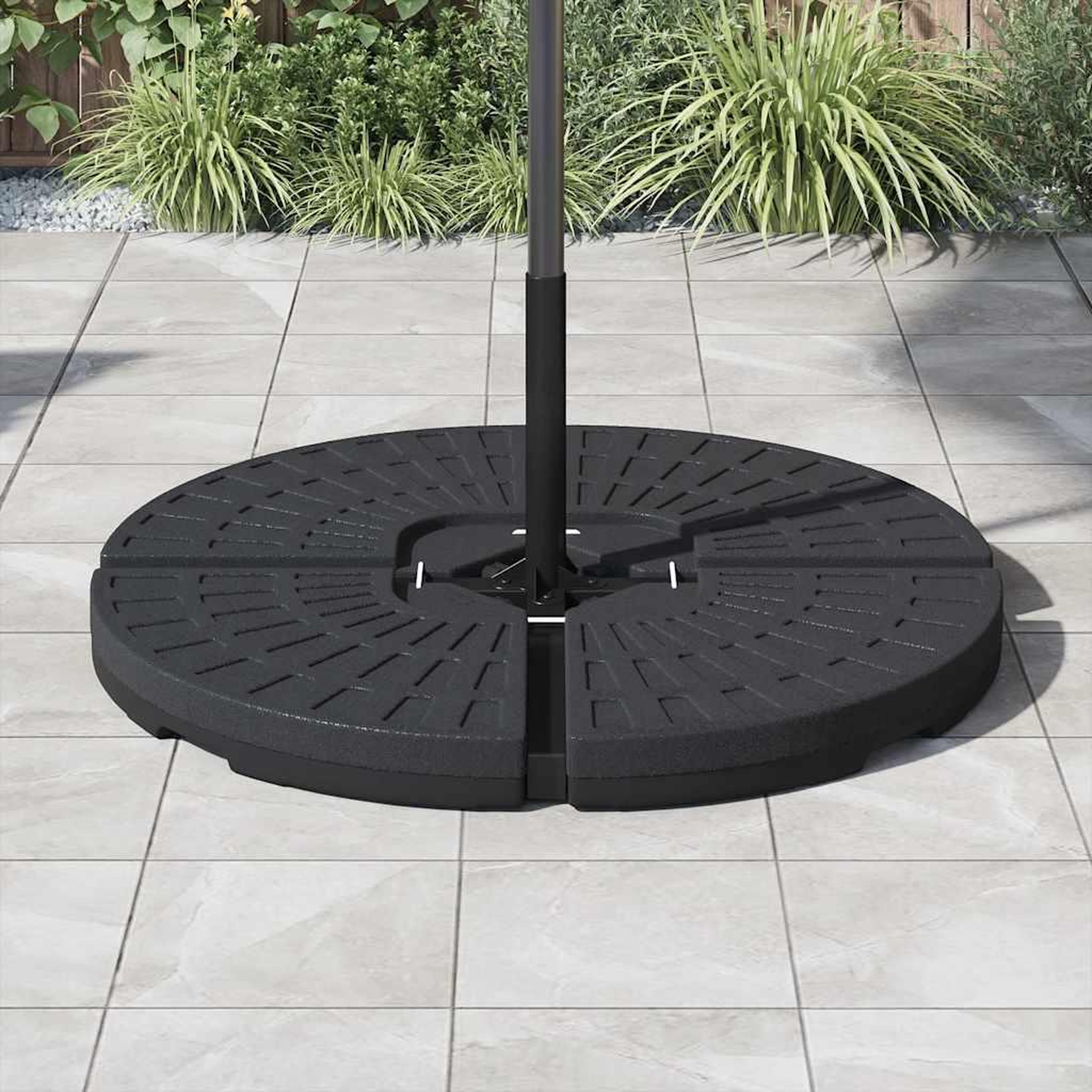 Voir la diapositive 4 : VIDAXL Base de Parasol en forme de ventilateur 4 pcs remplie de sable/eau Noir 52 L