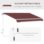 Voir la diapositive 6 : OUTSUNNY Store banne manuel rétractable aluminium polyester imperméabilisé 3,5L x 2,5l m bordeaux