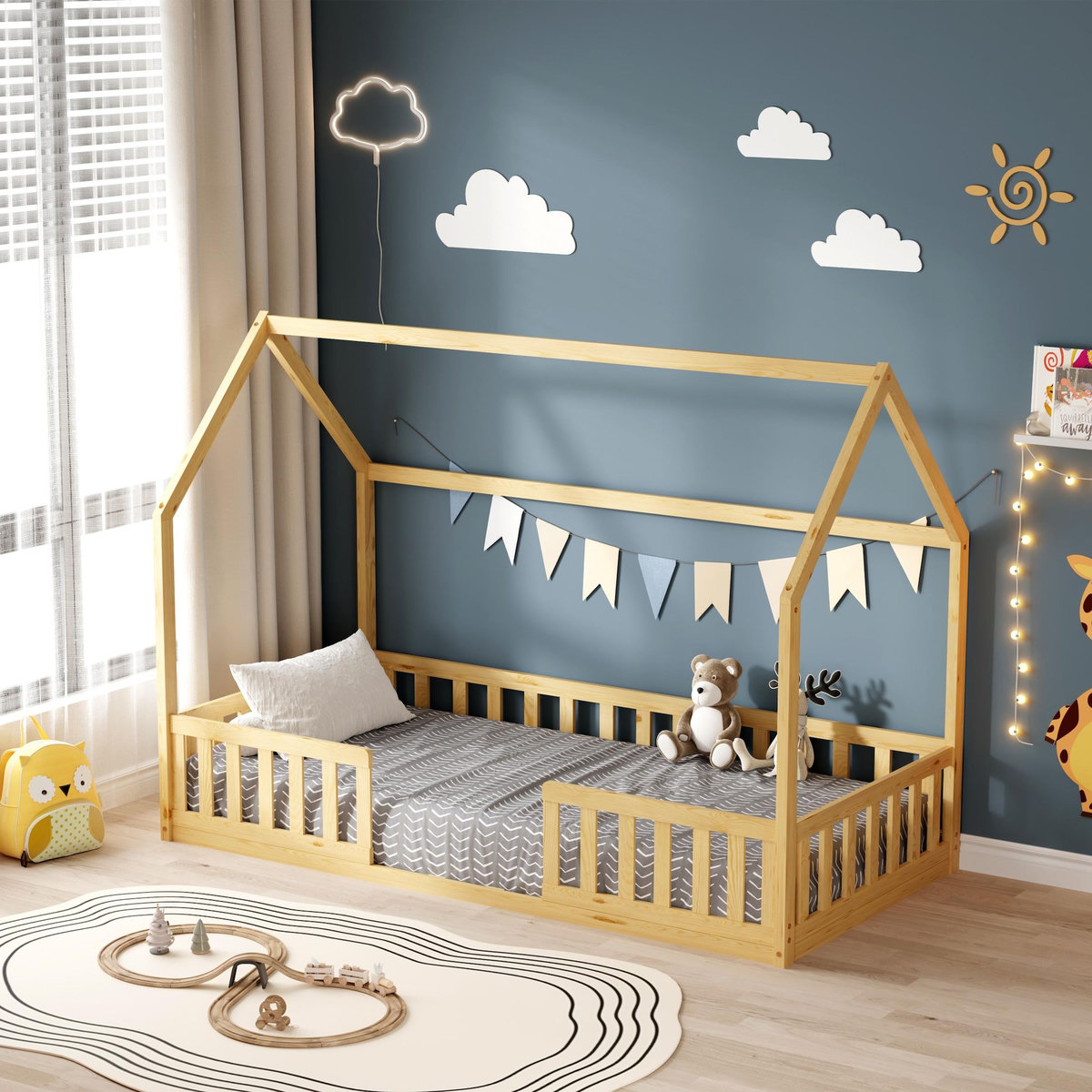 MINEA MINEA | Lit cabane avec barrière NID ENCHANTE 90x190 cm (matelas non inclus)