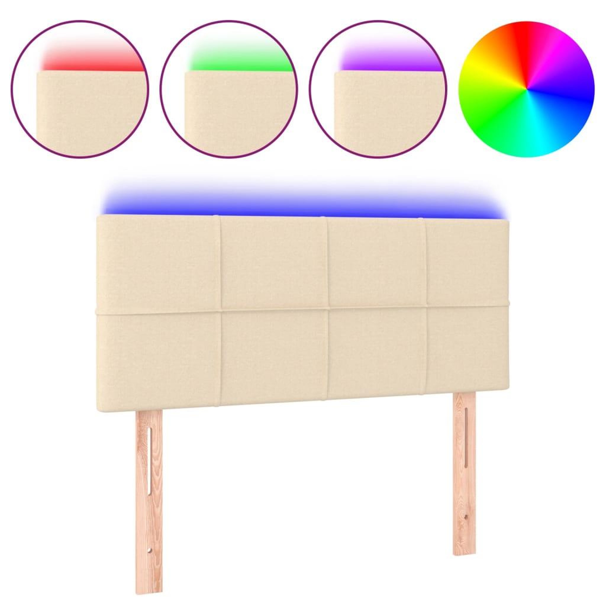 Voir la diapositive 2 : VIDAXL Tete de lit a LED Creme 100x5x78/88 cm Tissu