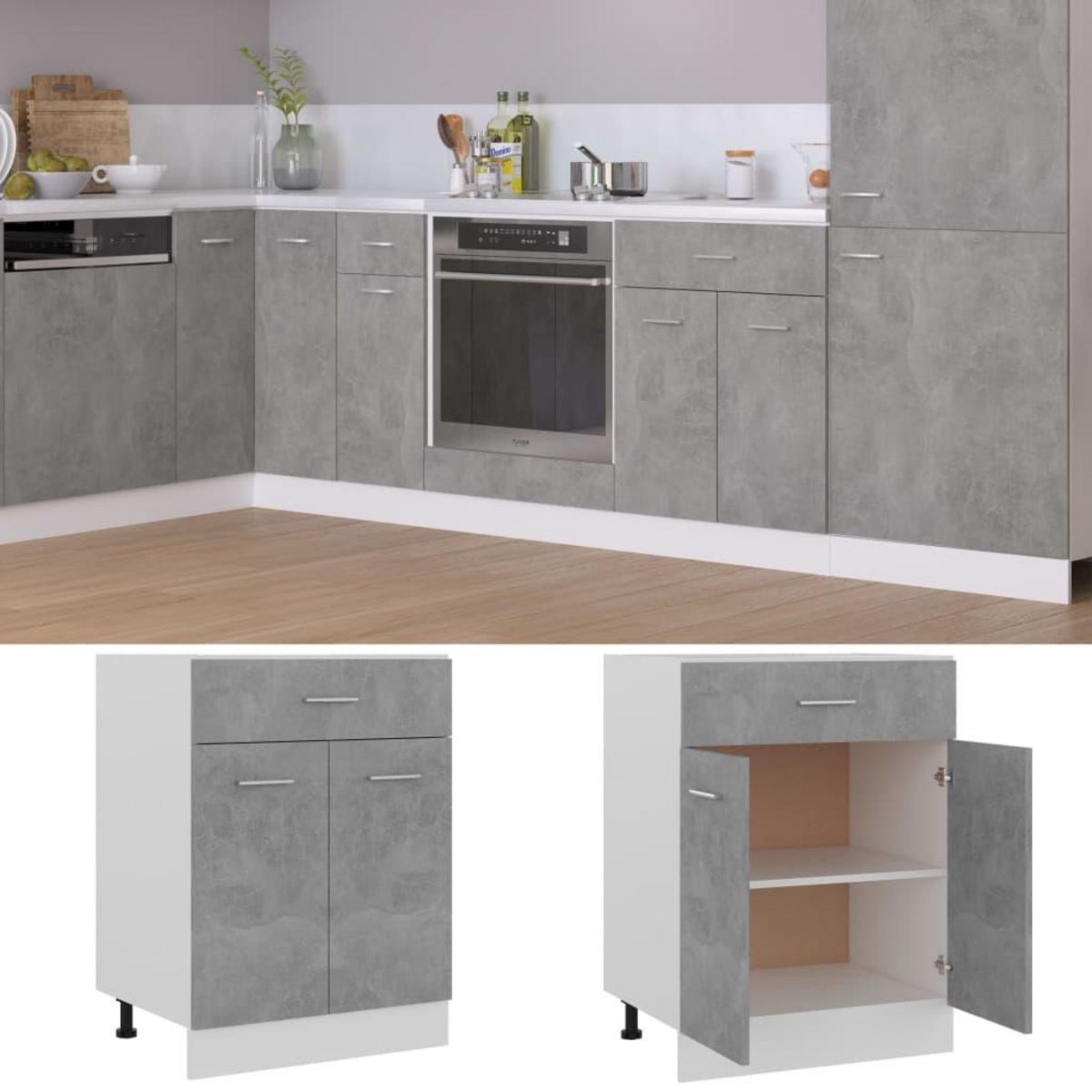 VIDAXL Armoire de plancher a tiroir Gris beton Bois d'ingenierie