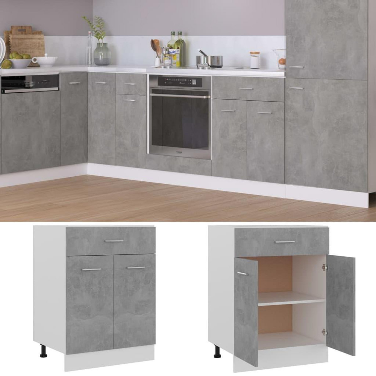 VIDAXL Armoire de plancher a tiroir Gris beton Bois d'ingenierie