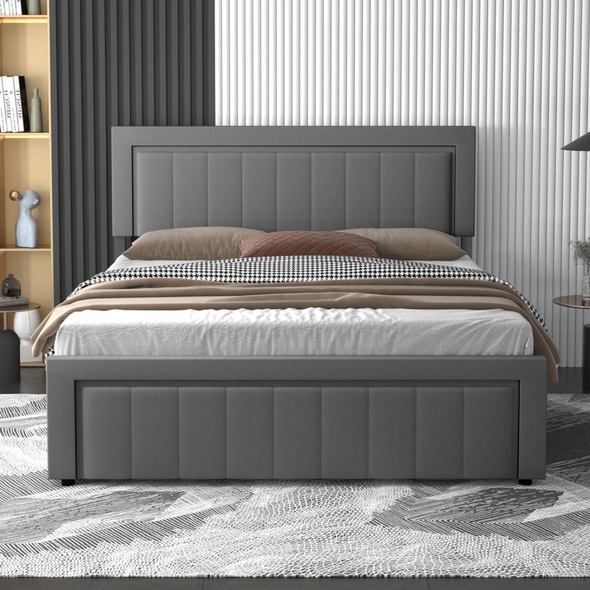 Voir la diapositive 4 : CONCEPT USINE Lit coffre 160x200cm en velours gris nashville