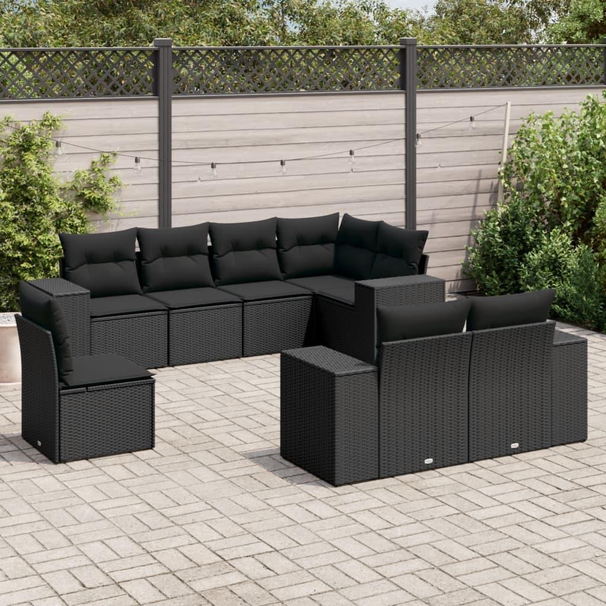 VIDAXL Salon de jardin 8 pcs avec coussins noir resine tressee