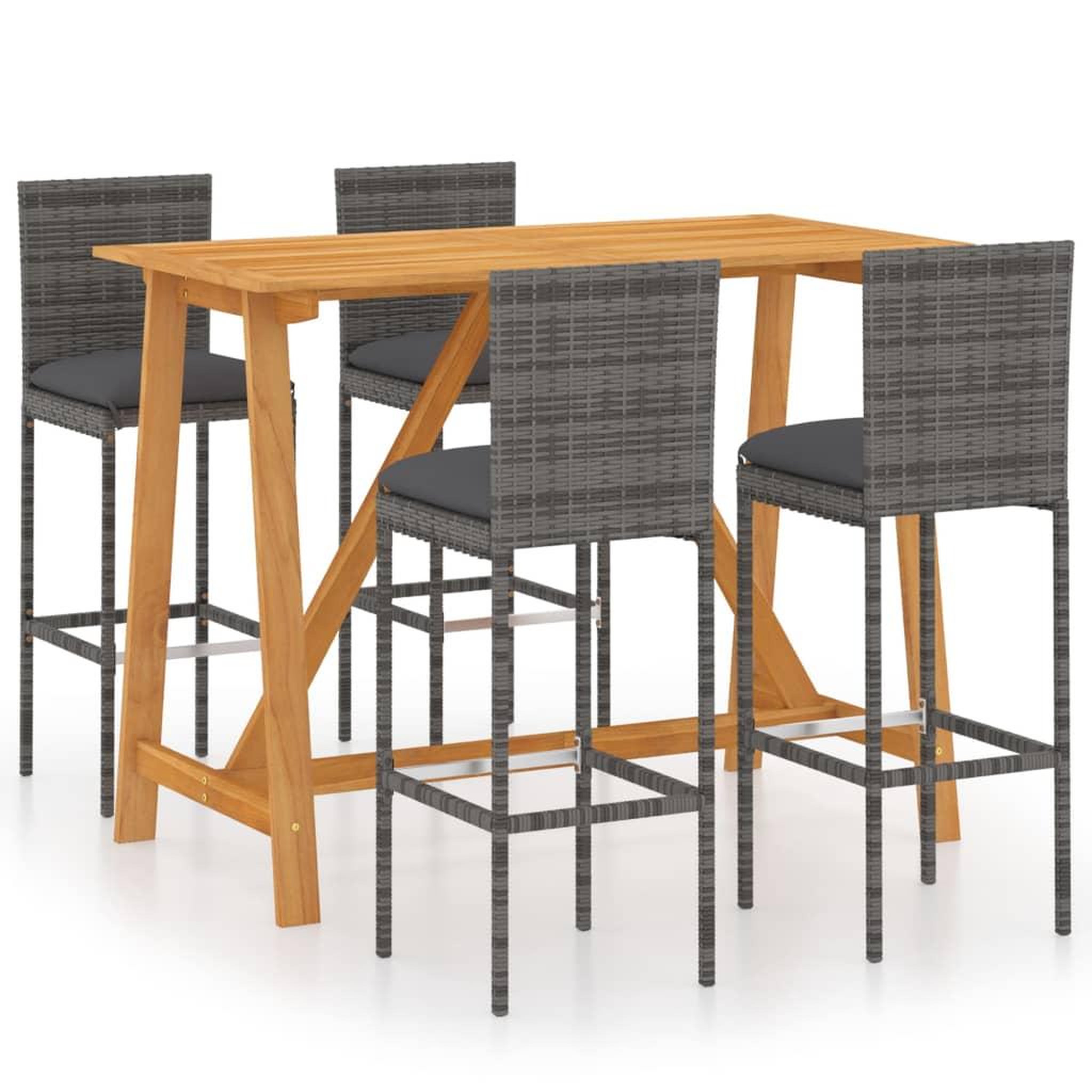 Voir la diapositive 2 : VIDAXL Ensemble de bar de jardin avec coussins 5 pcs Gris