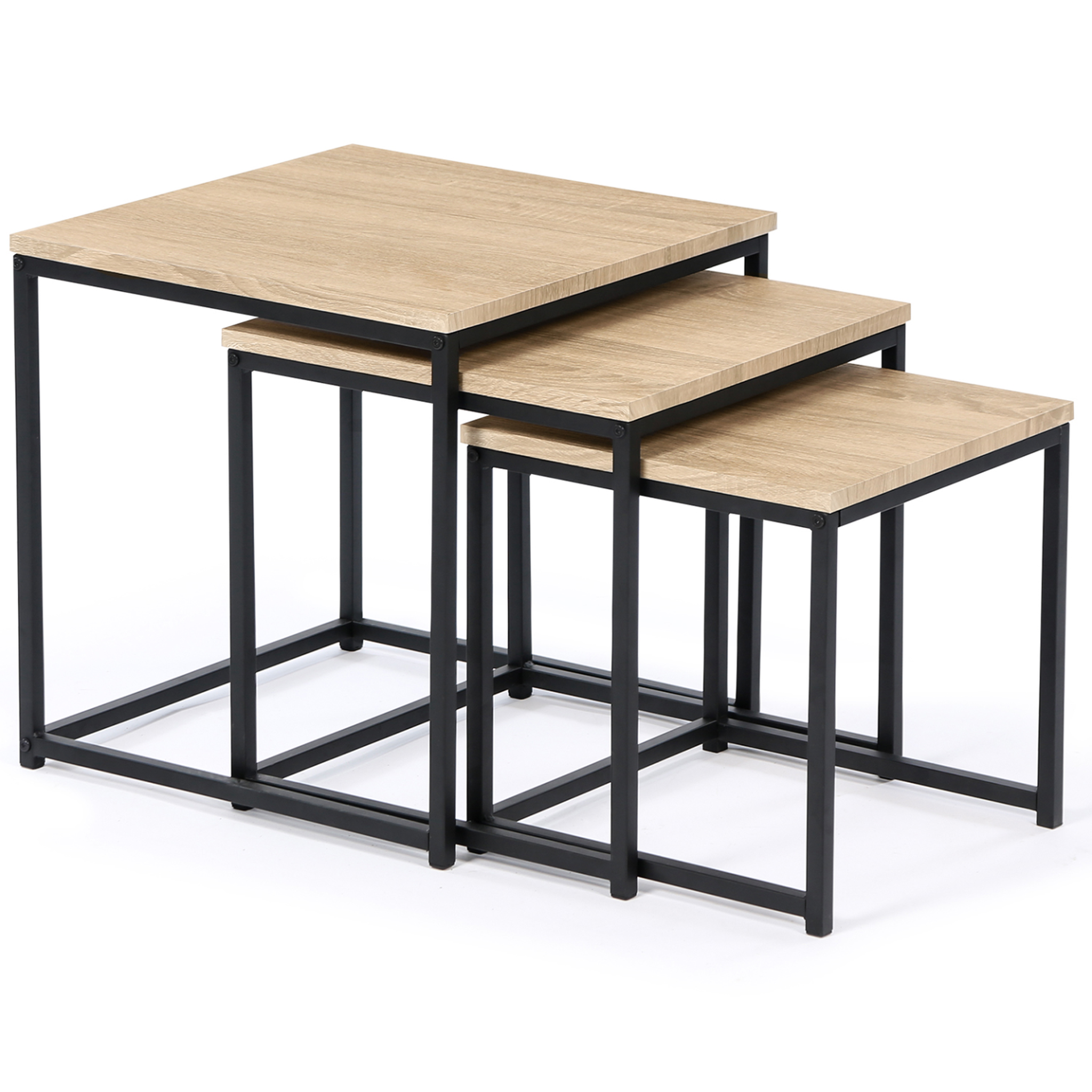 ID MARKET Lot de 3 tables basses gigognes detroit 35/40/45 design industriel