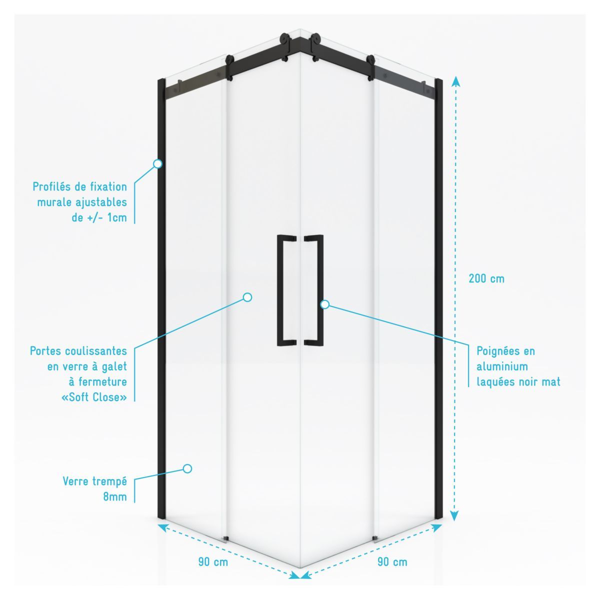 Paroi de douche ROLLING BLACK SQUARE 90X90