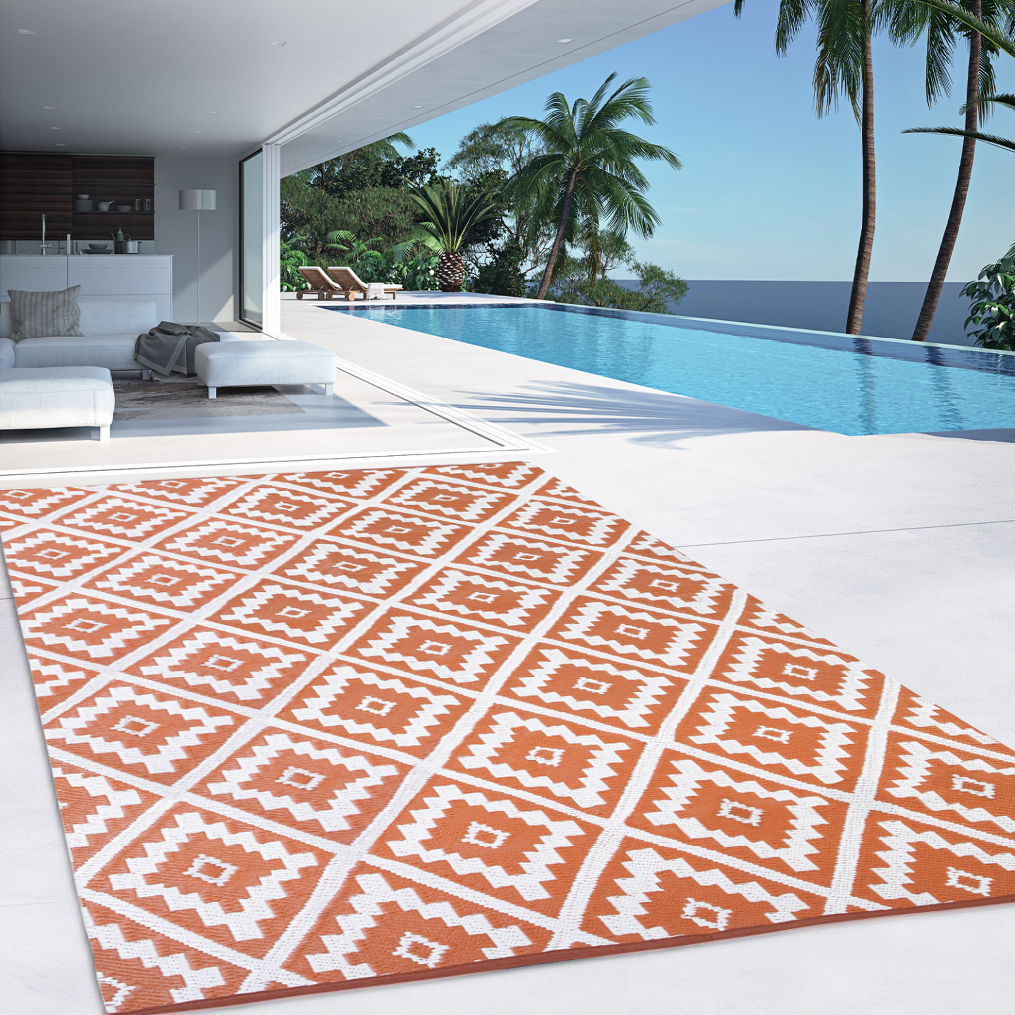 Voir la diapositive 3 : ID MARKET Tapis extérieur BAHAMAS terracotta 180 x 280 CM