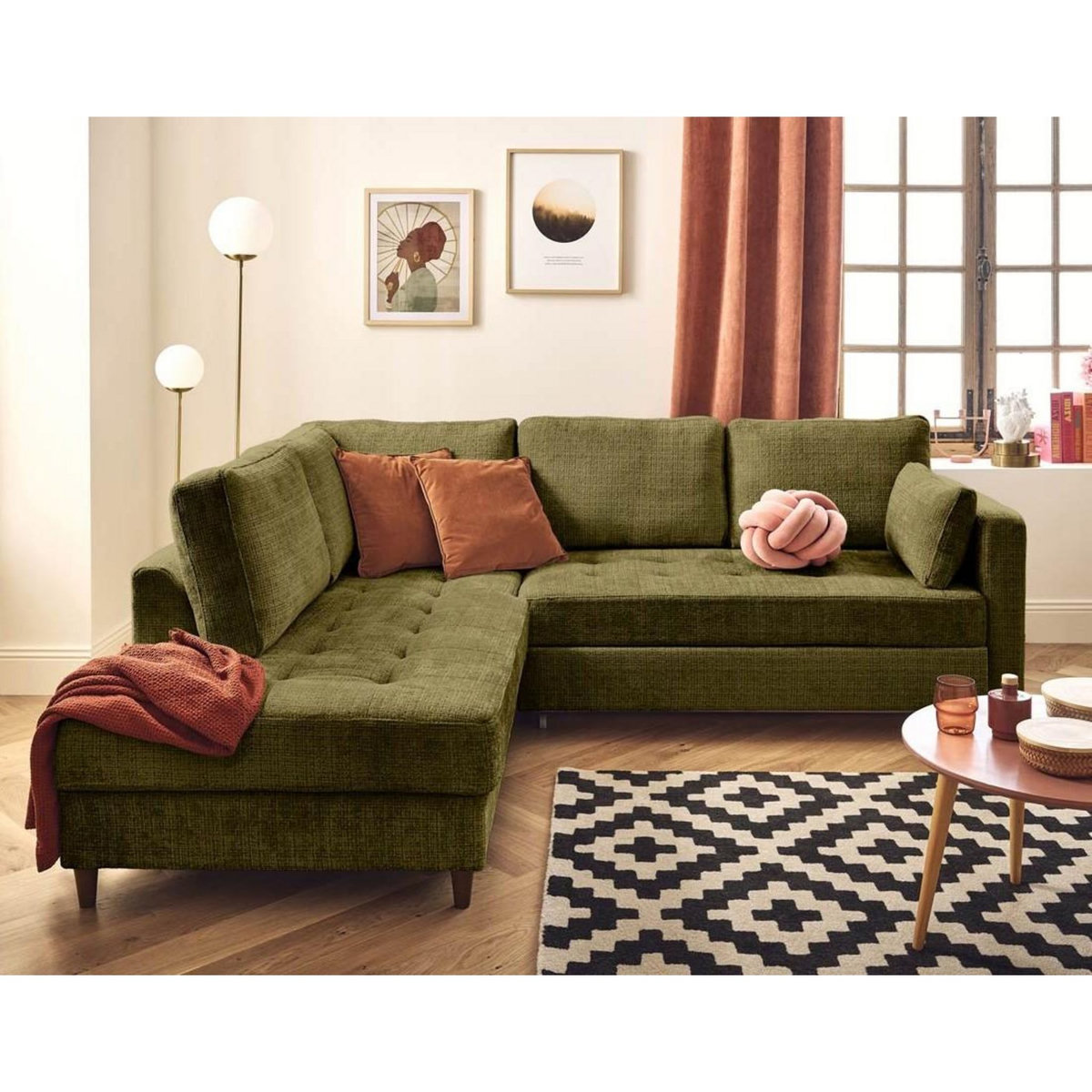 LISA DESIGN Anna - canapé d'angle gauche 5 places convertible en velours texturé