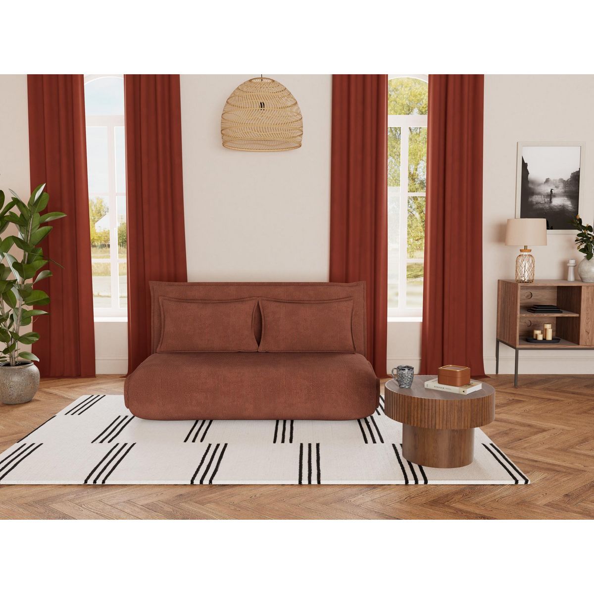 BEST MOBILIER Candice - banquette 2 places convertible clic-clac en velours côtelé