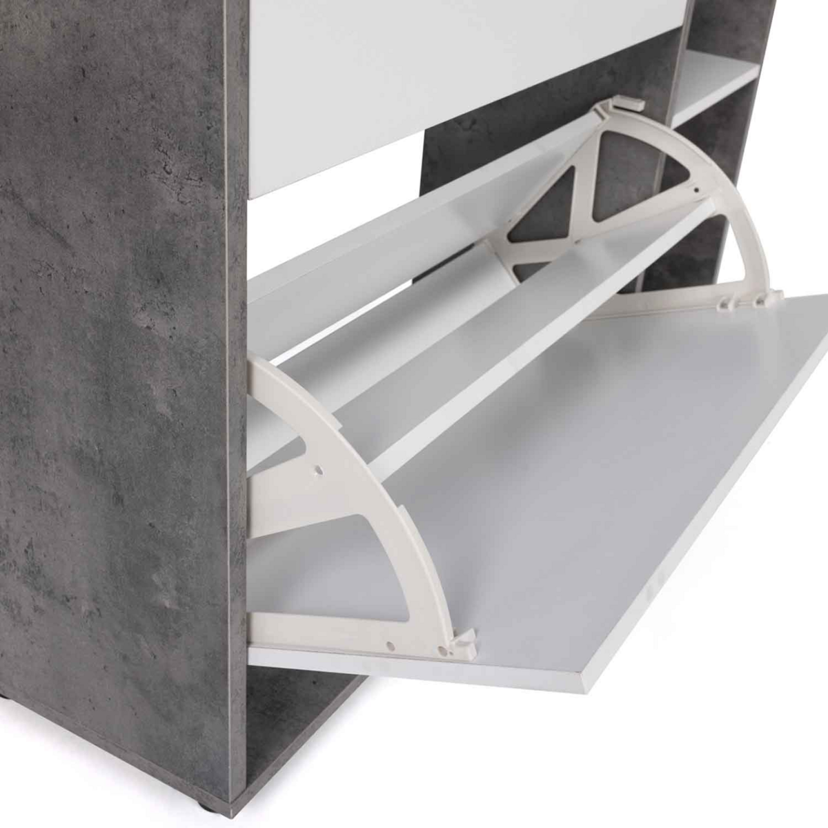 ID MARKET Meuble à chaussures 12 paires KLARK effet béton 2 portes blanches avec étagère