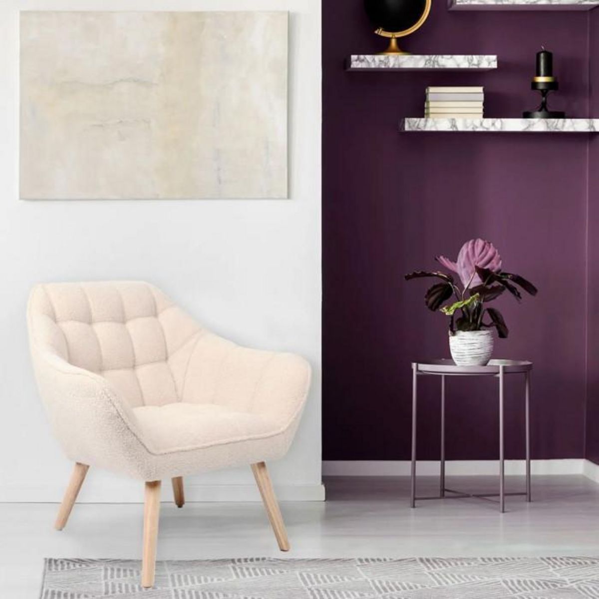 Paris Prix Fauteuil Scandinave Bouclette  Taon  83cm Beige