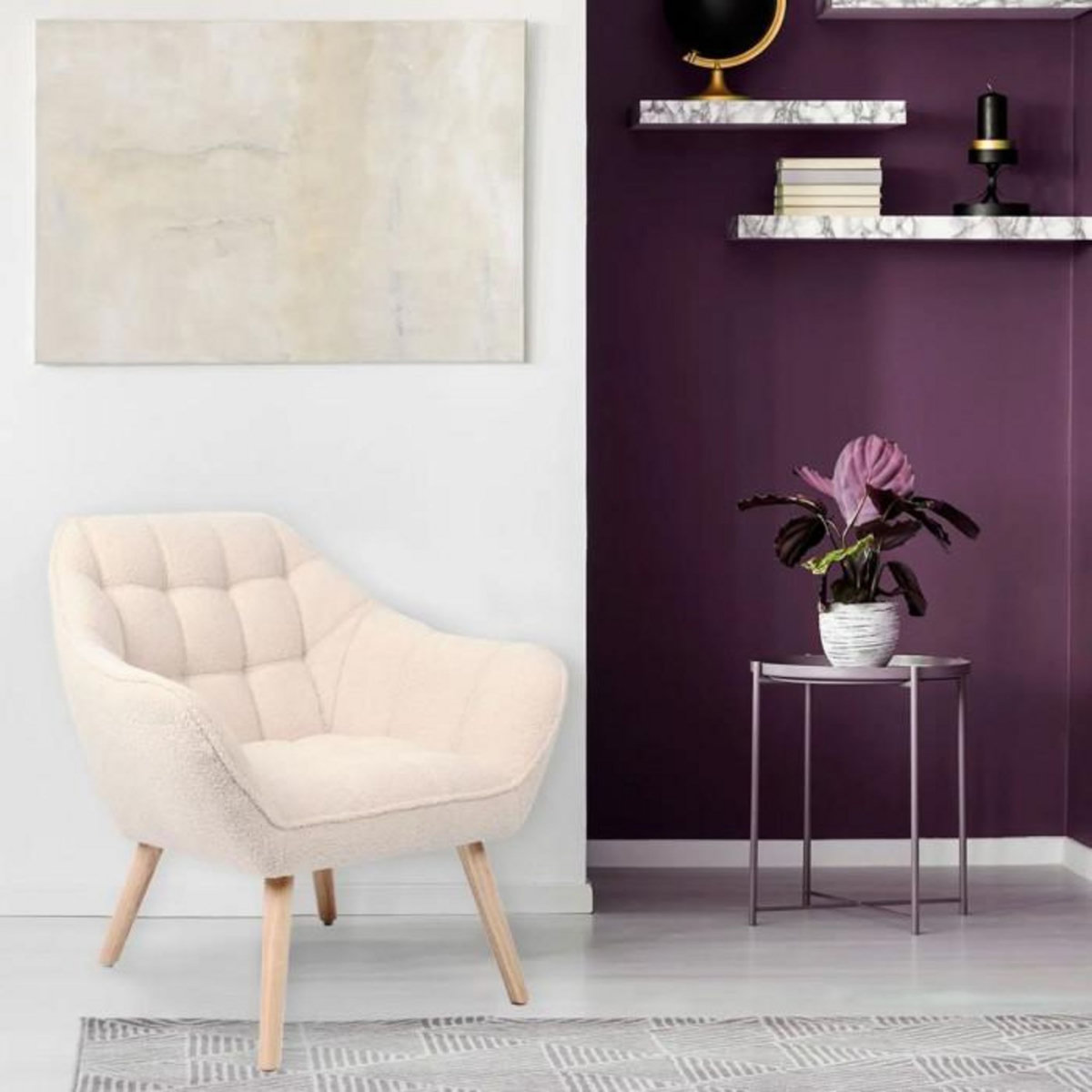 Paris Prix Fauteuil Scandinave Bouclette  Taon  83cm Beige