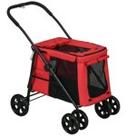PAWHUT Poussette pliable pour chien chat 4 roues 3 pochettes rangement coussin acier oxford rouge