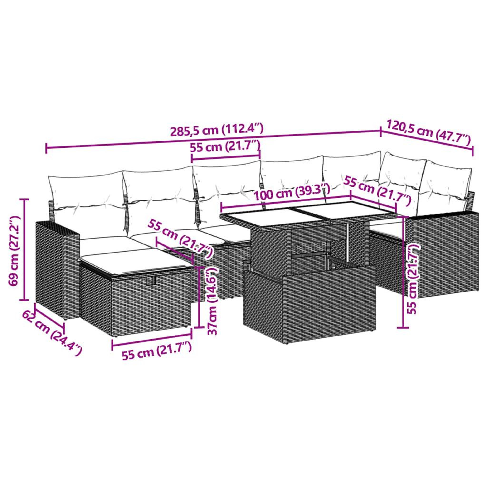 Voir la diapositive 6 : VIDAXL Salon de jardin 8 pcs avec coussins noir resine tressee