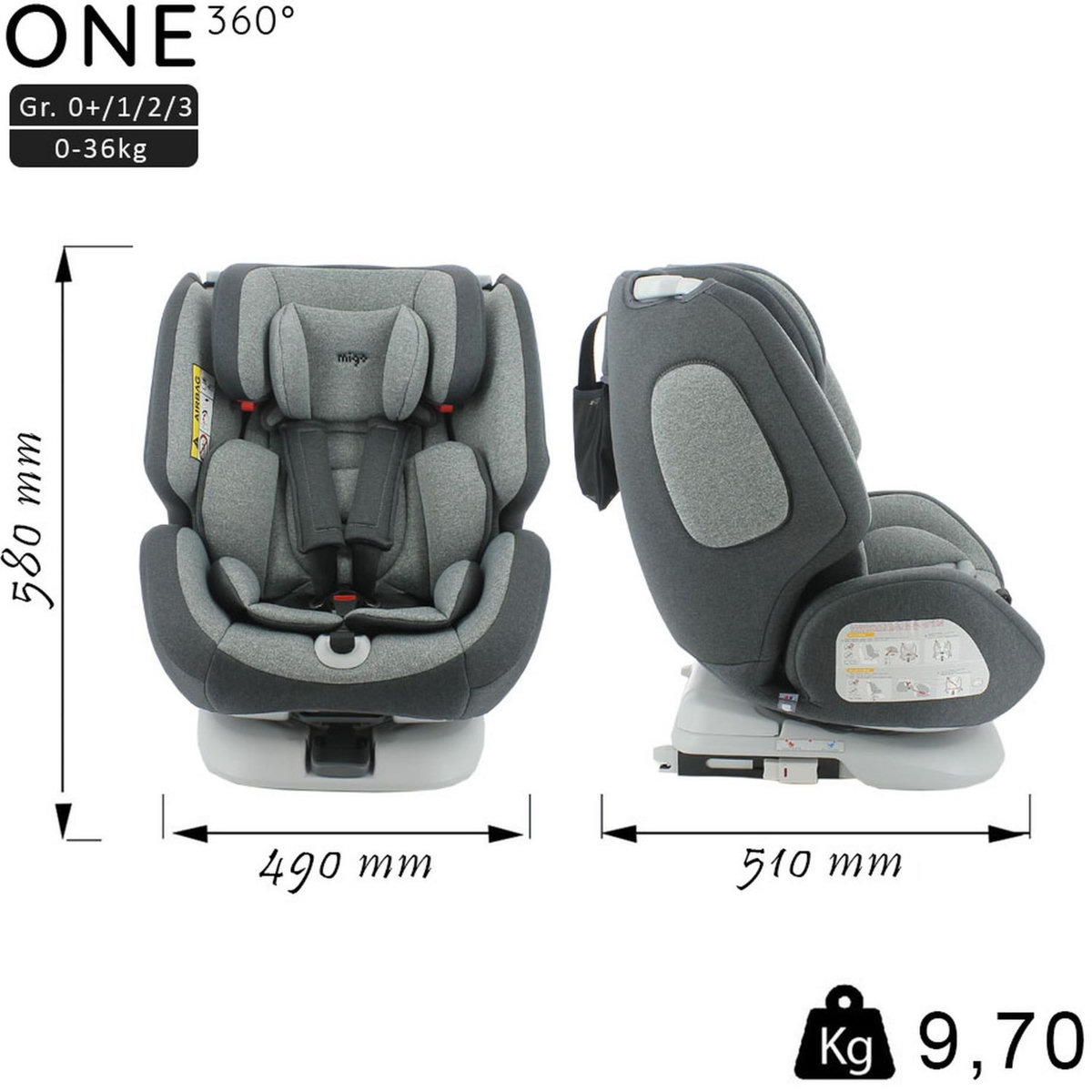 DISNEY Siège auto isofix ONE 360° groupe 0+/1/2/3 (0-36 Kg) - Dos à la route jusqu'à 18 Kg&ndash; Mickey