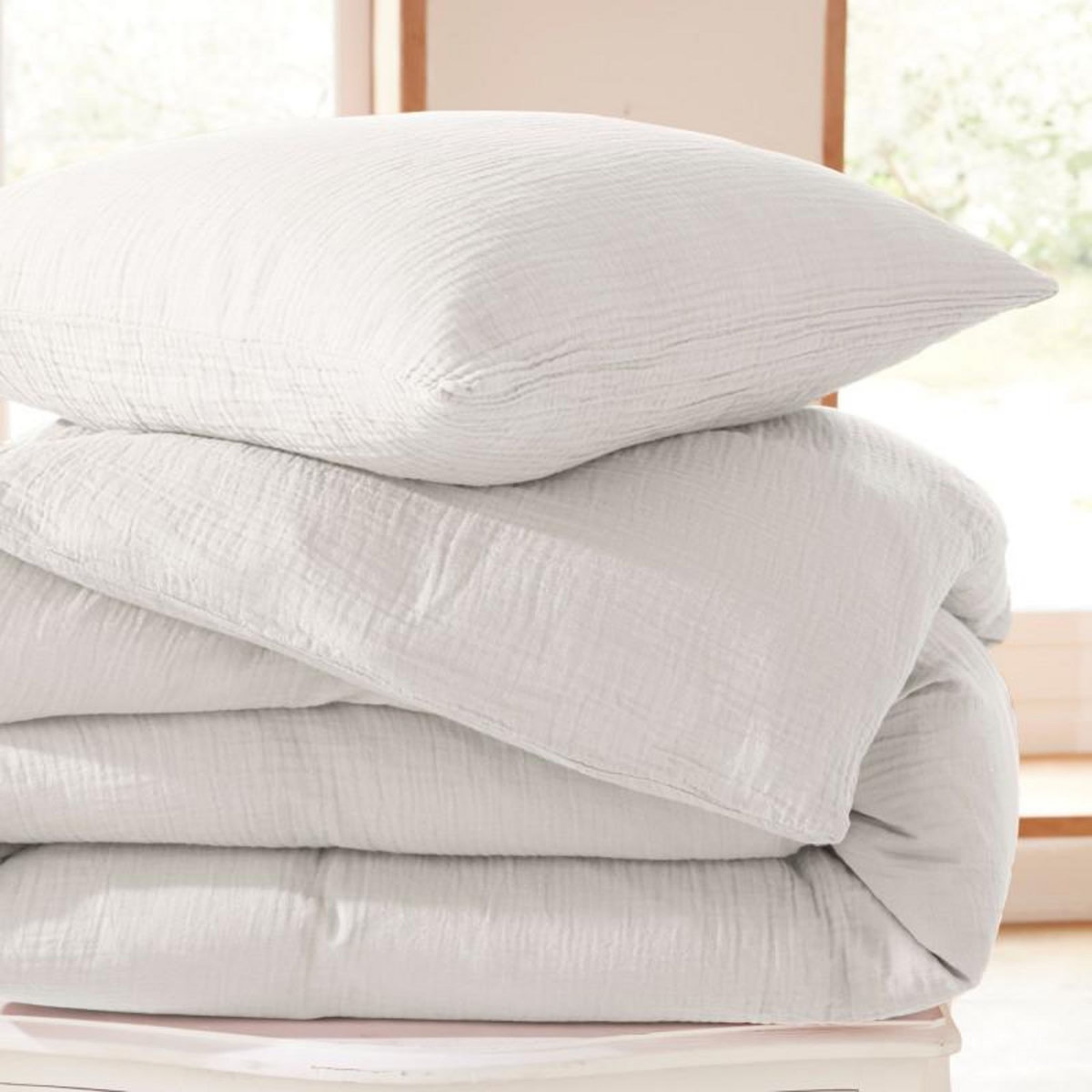 COTON PUR Parure de draps 4 pièces  Noah  Gaze de Coton pour lit 2 Places 160 cm