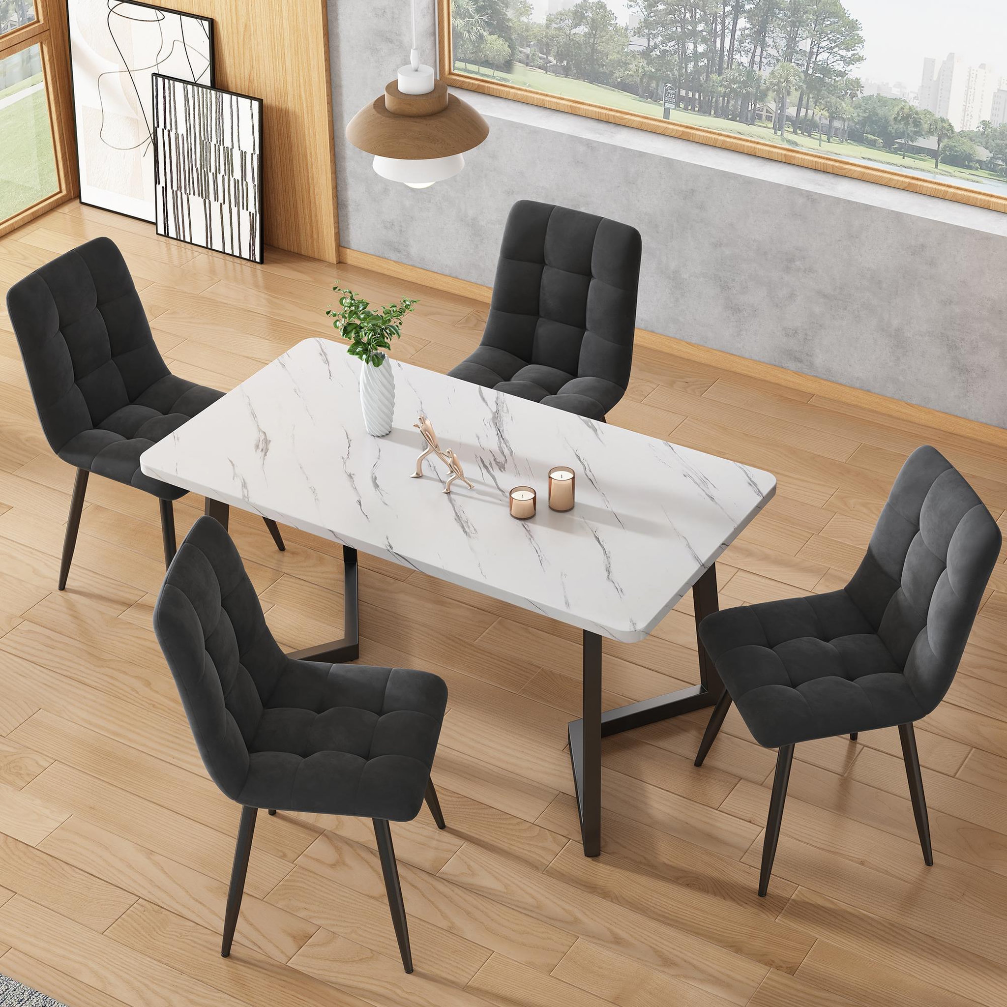 Voir la diapositive 4 : MERAX Table à manger rectangulaire fixe blanc+noir - 68x117-117max.cm mdf