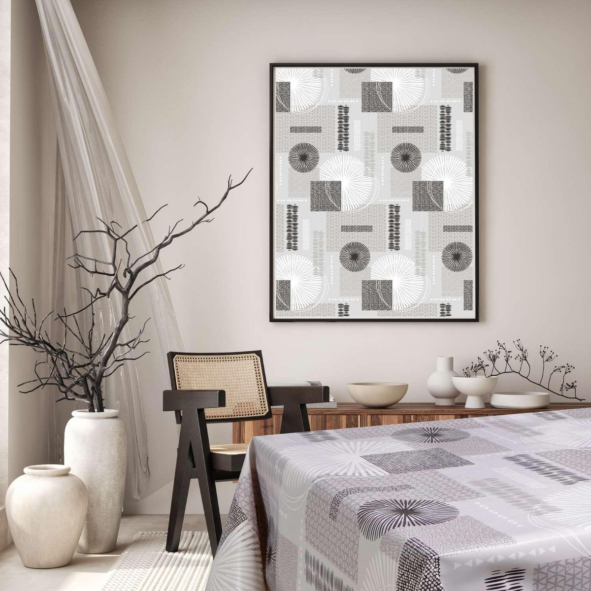 HABITABLE Nappe en toile cirée rectangulaire Run - 140 x 250 cm - Gris