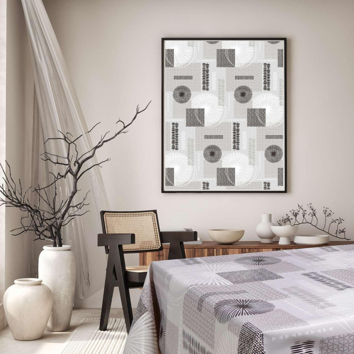 HABITABLE Nappe en toile cirée rectangulaire Run - 140 x 250 cm - Gris