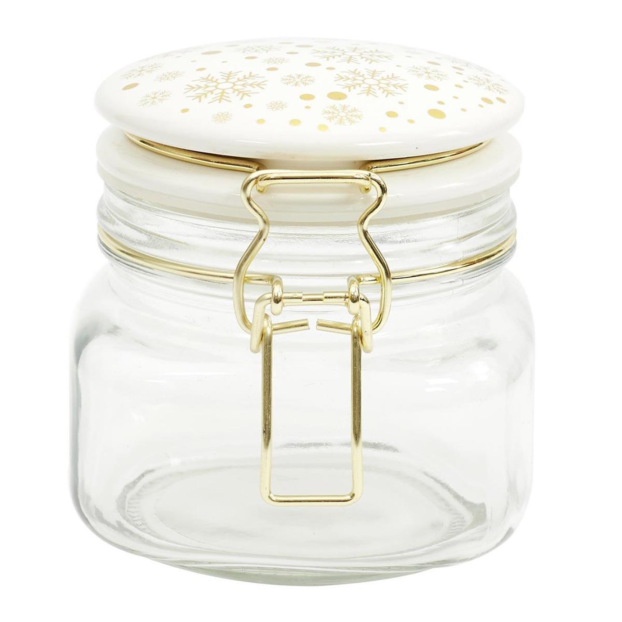 Voir la diapositive 2 : The Home Deco Factory Lot de 2 bocaux en verre  flocon  13cm blanc & doré