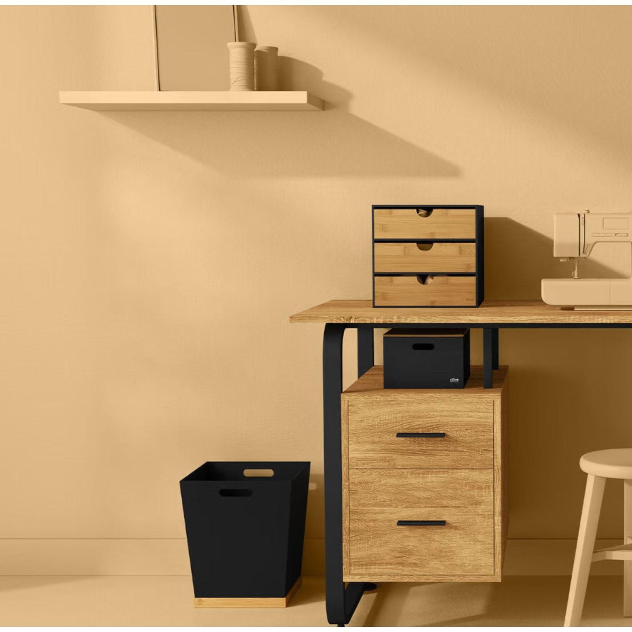 Voir la diapositive 2 : FIVE Corbeille de bureau en bambou bava - noir