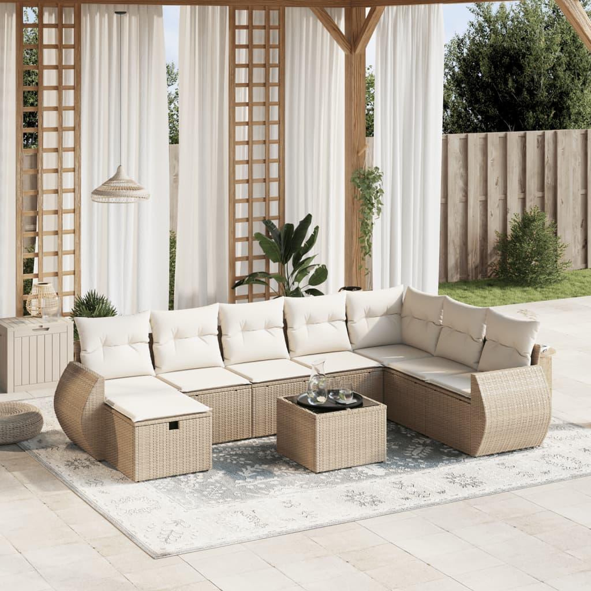 VIDAXL Salon de jardin avec coussins 9 pcs beige resine tressee