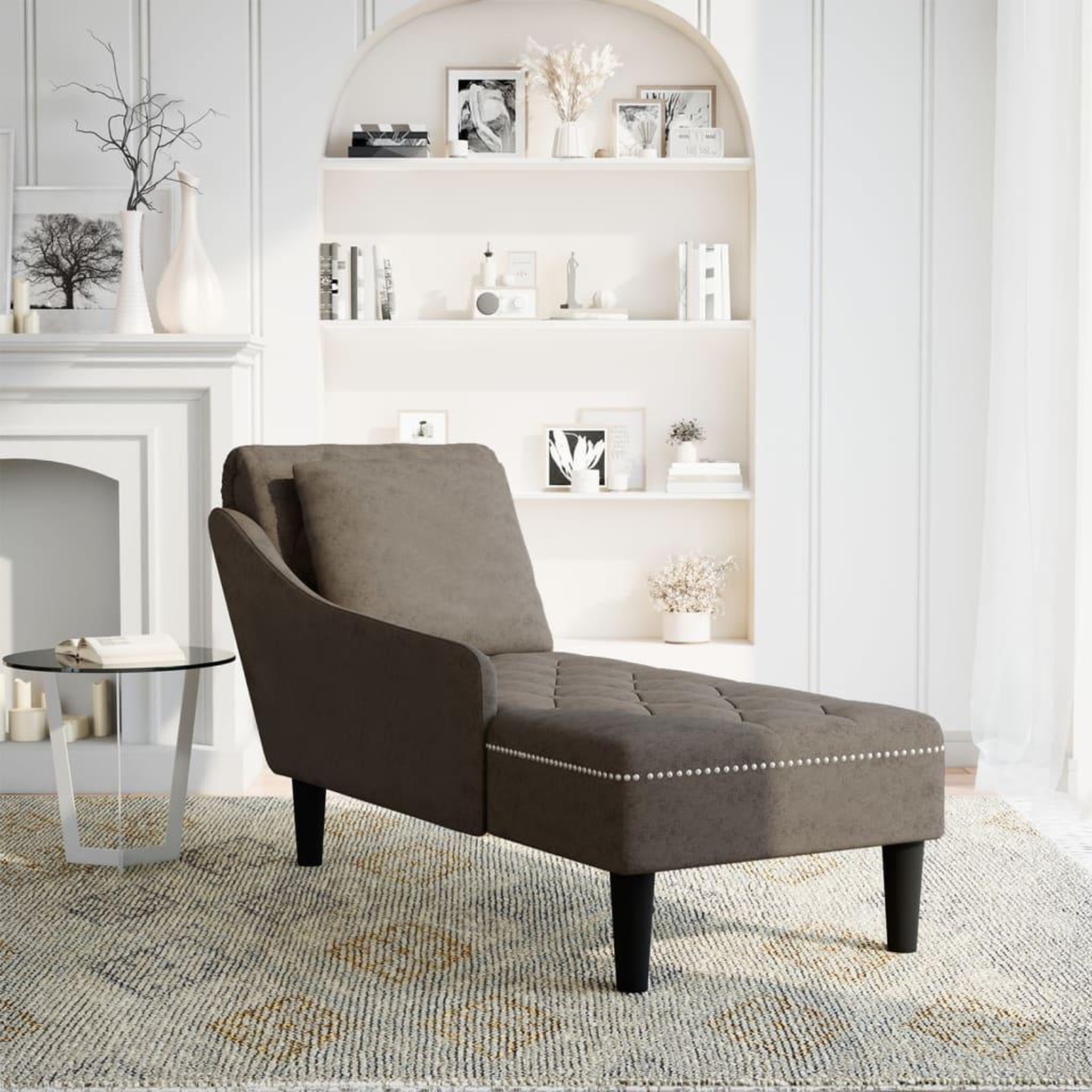 Voir la diapositive 2 : VIDAXL Fauteuil long et coussin/accoudoir droit gris fonce similicuir