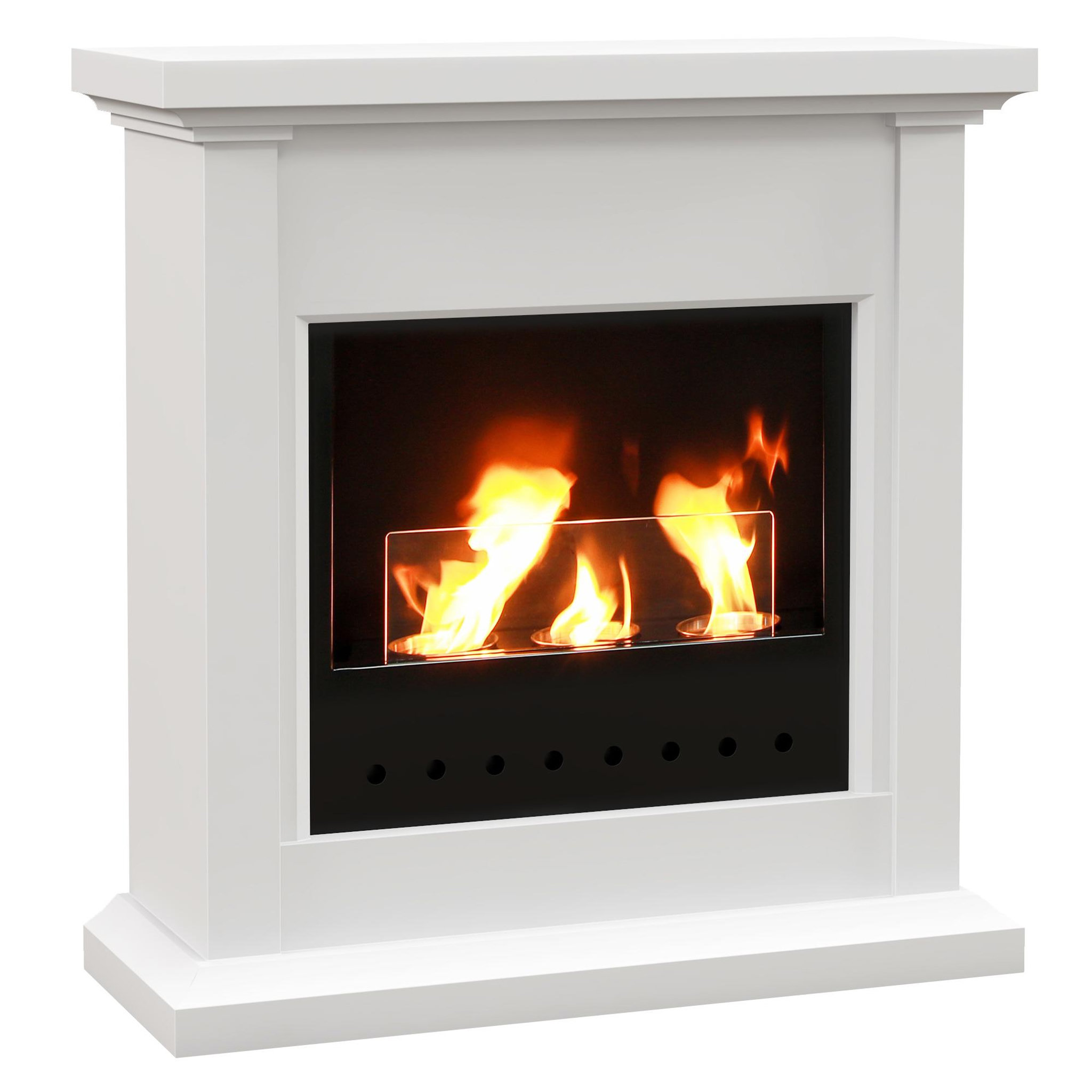 Voir la diapositive 1 : HOMCOM Cheminée bioéthanol - brûleur 400ml, combustion 3h, couverture 16-18 m² - verre trempé protection - blanc