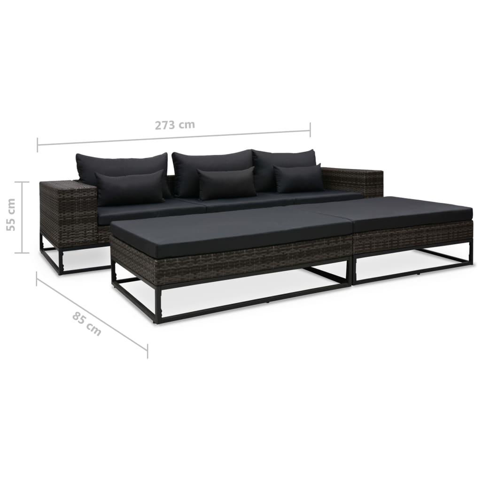 Voir la diapositive 6 : VIDAXL Salon de jardin 5 pcs avec coussins Resine tressee Gris