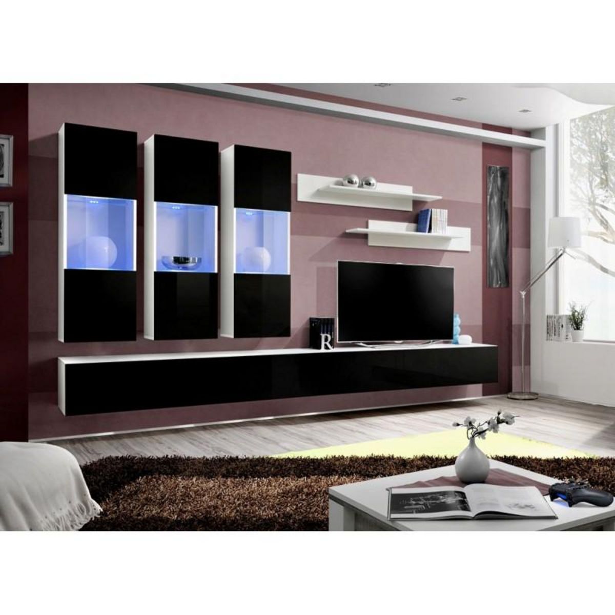 Paris Prix Meuble TV Mural Design  Fly II  320cm Noir & Blanc