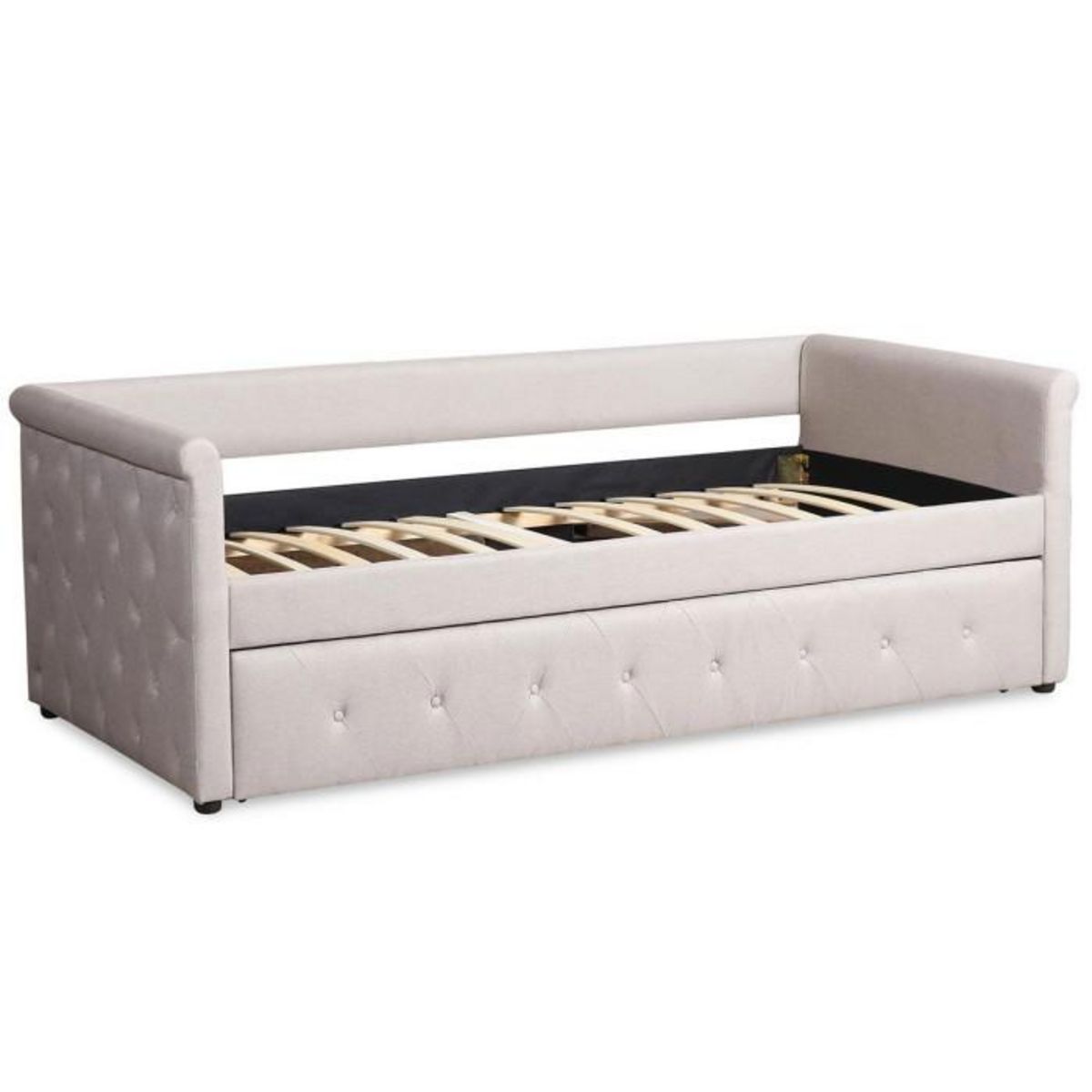 Paris Prix Lit Gigogne Capitonné  Antille  90x190cm Beige