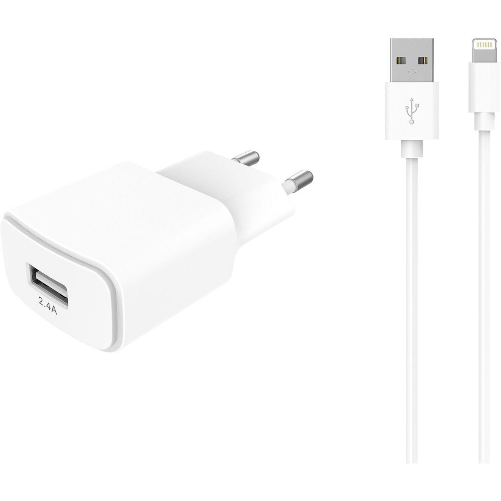 ESSENTIEL B Chargeur + câble 12w usb-a + câble lightning 1m blanc compatible iphone 17 16 15 pro max et samsung galaxy