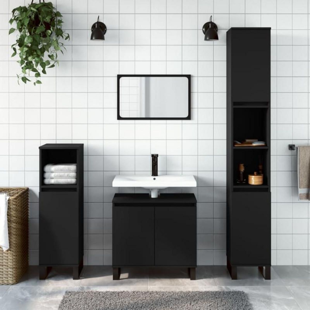 VIDAXL Armoire de salle de bain noir 30x30x190 cm bois d ingénierie