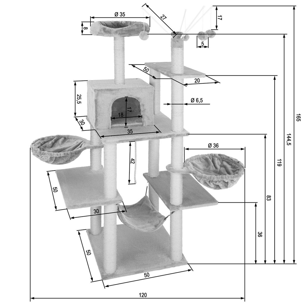 tectake Arbre à chat griffoir escalade gris foncé