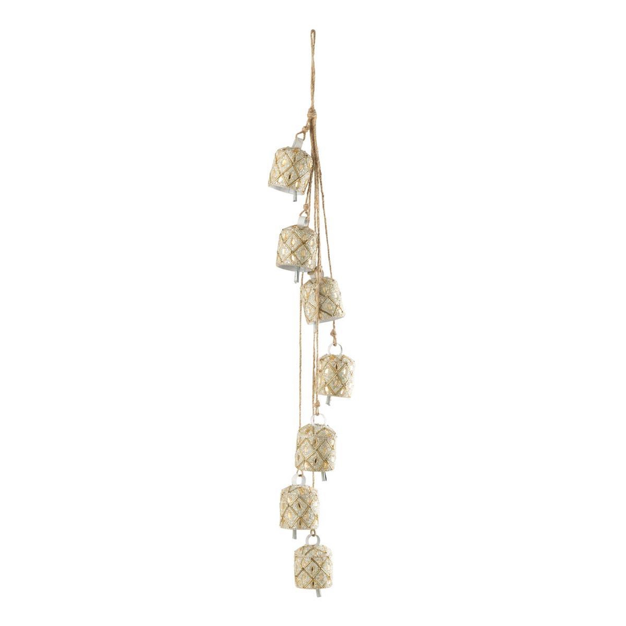 J-LINE Suspension de noël perlée  7 cloches  45cm doré