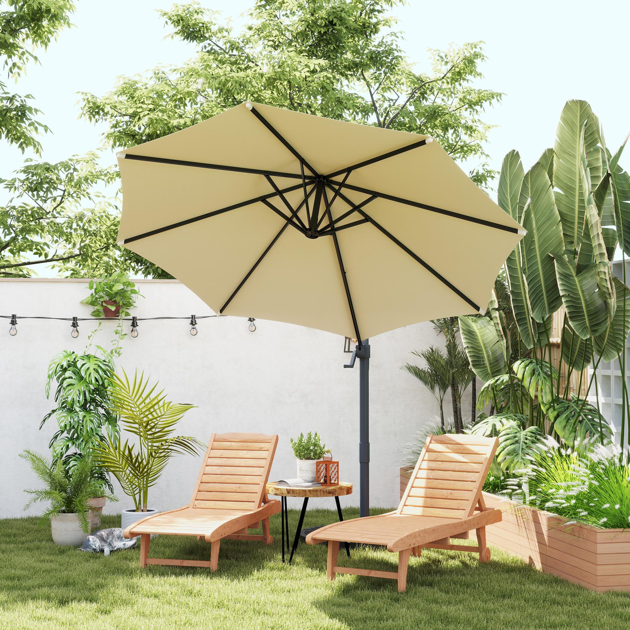 Voir la diapositive 4 : OUTSUNNY Bain de soleil transat style colonial dossier réglable 3 positions roulettes tablette support bois sapin pré-huilé