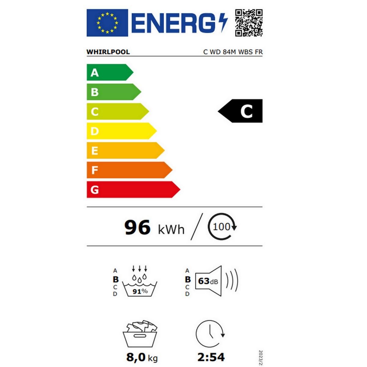 Whirlpool Sèche-linge pompe à chaleur 60cm 8kg blanc - CWD84MWBSFR