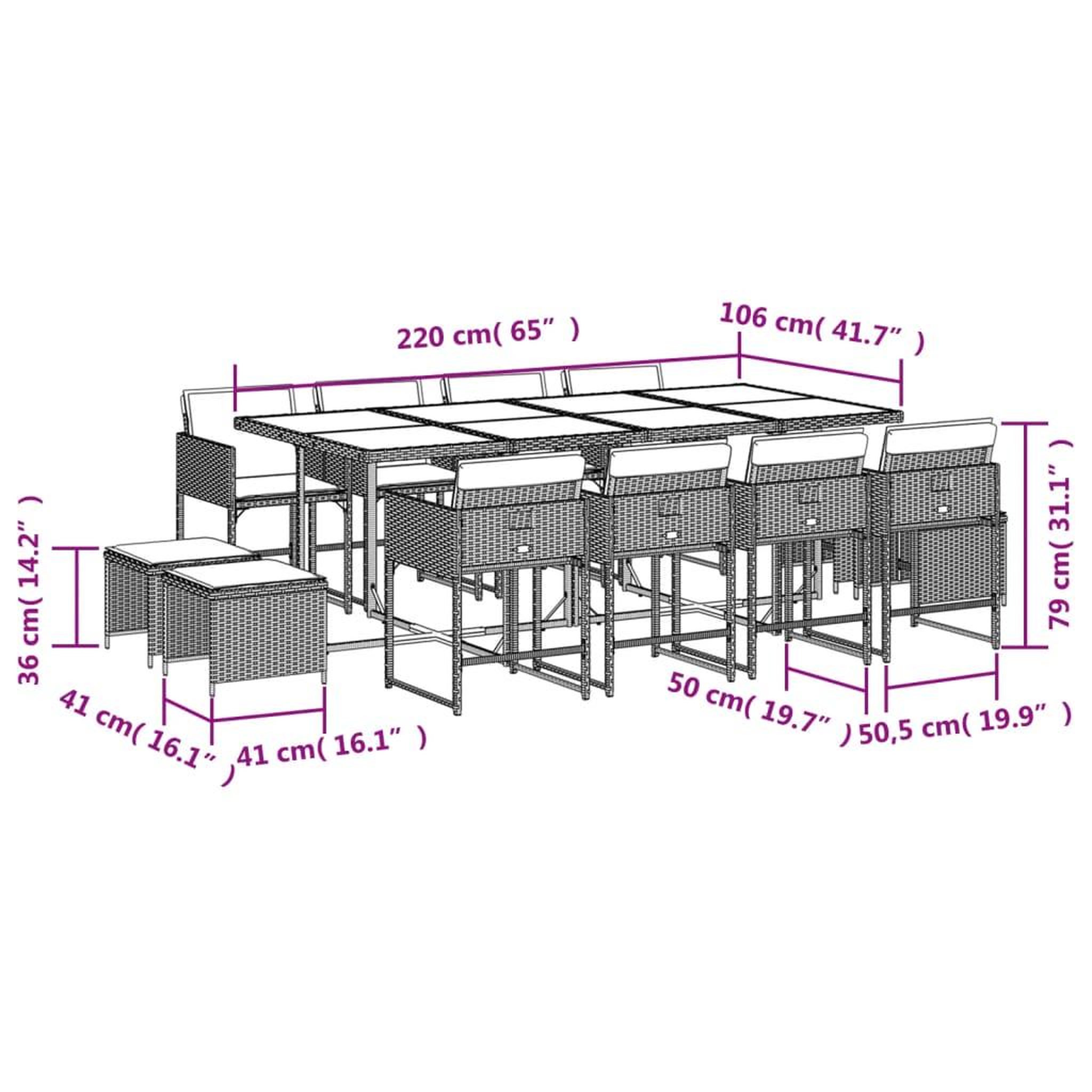Voir la diapositive 6 : VIDAXL Ensemble a manger de jardin avec coussins 13 pcs marron rotin