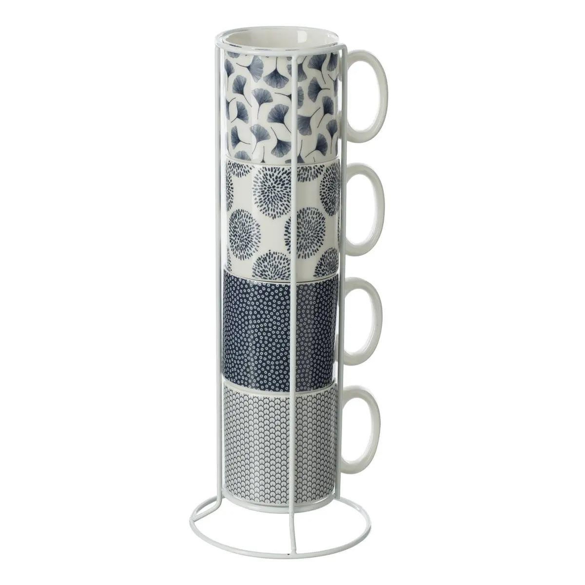SECRET DE GOURMET Lot de 4 Mugs & Rack  Japan  26cl Blanc