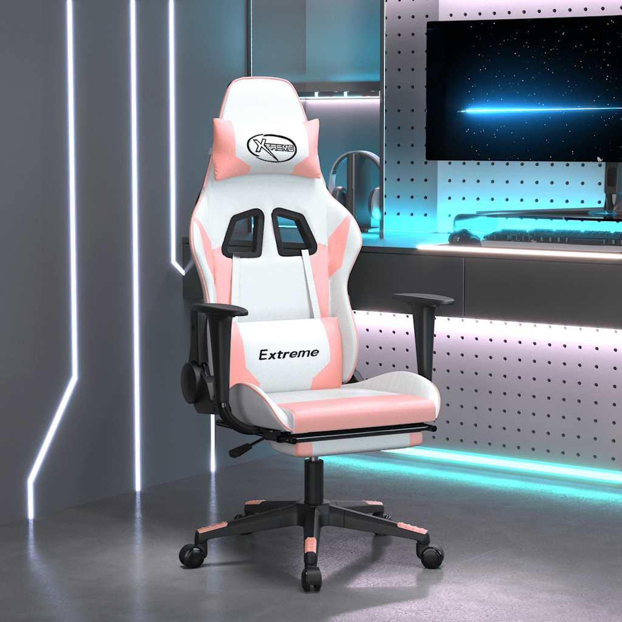 VIDAXL Chaise de jeu de massage avec repose-pied Blanc rose Similicuir