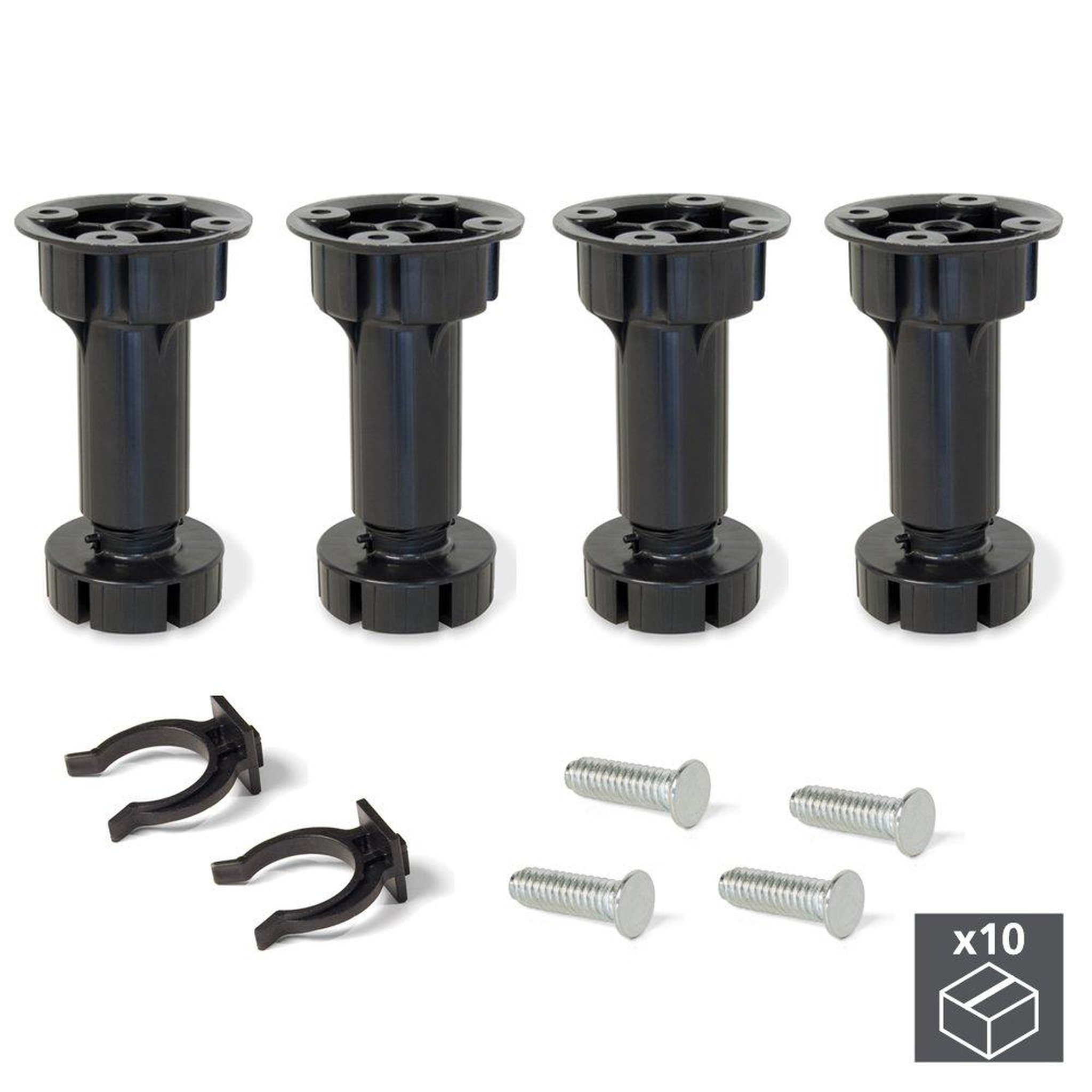EMUCA SRL Lot de 10 kits de 4 pieds Bone réglables H120 mm en plastique noir