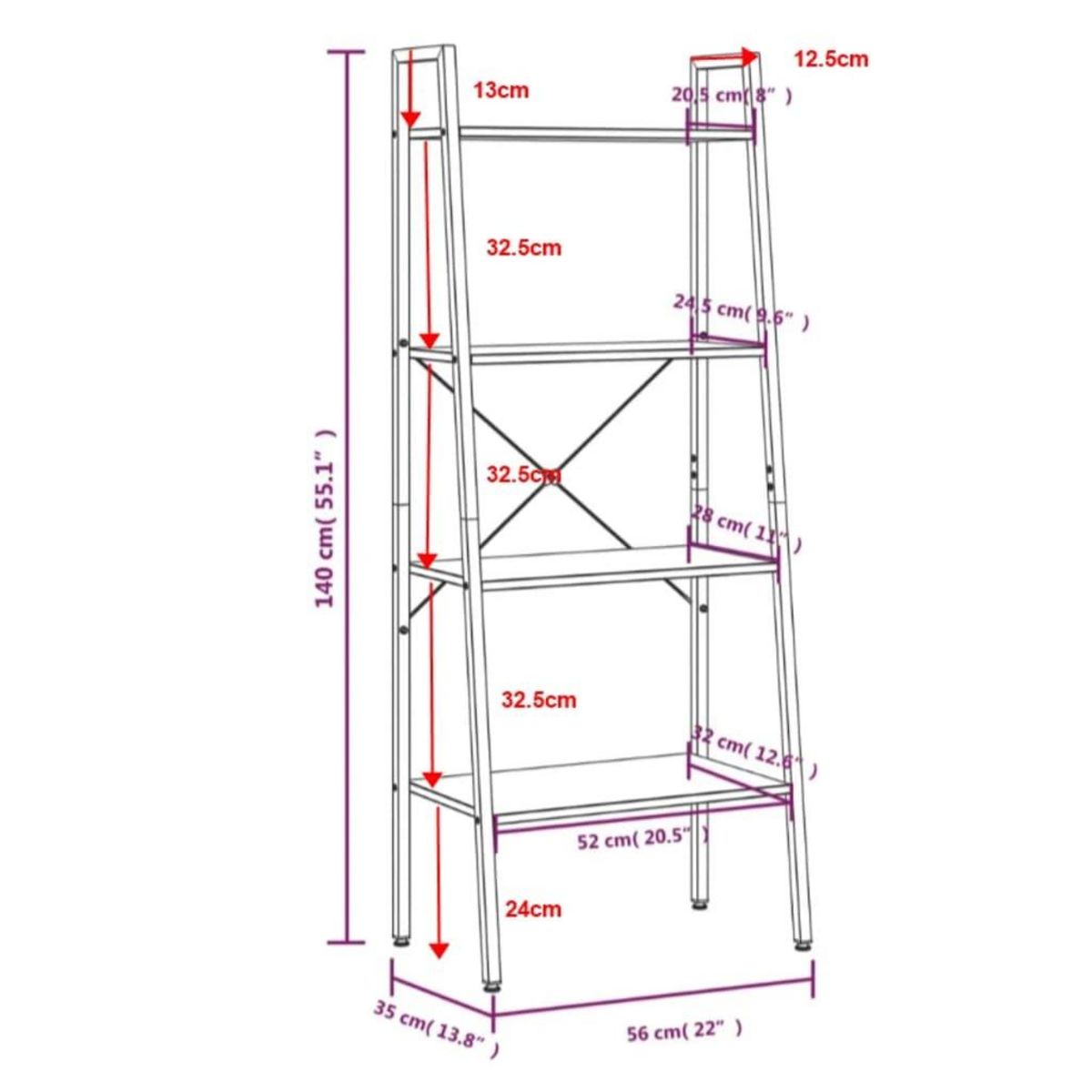 VIDAXL Etagere sur pied 4 niveaux Marron fonce et noir 56x35x140 cm